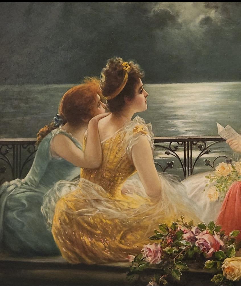 Wunderbare 19. Jahrhundert Gemälde Öl auf Leinwand Manner Vittorio Matteo Corcos im Zustand „Gut“ im Angebot in Roslyn, NY