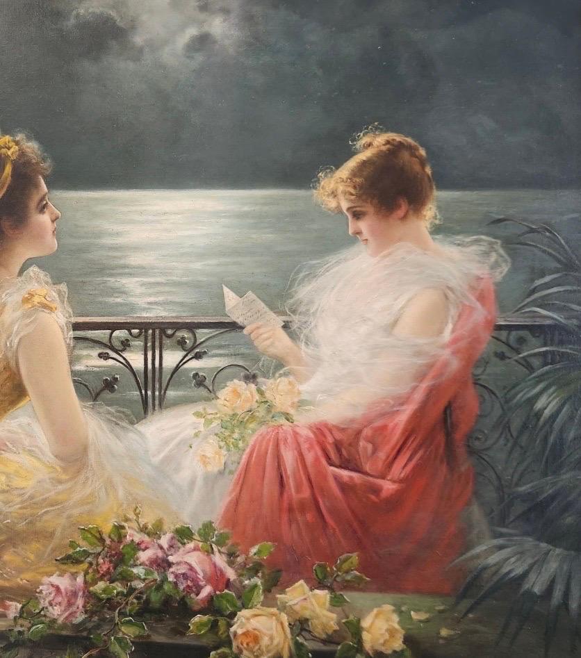 Wunderbare 19. Jahrhundert Gemälde Öl auf Leinwand Manner Vittorio Matteo Corcos (Blattgold) im Angebot
