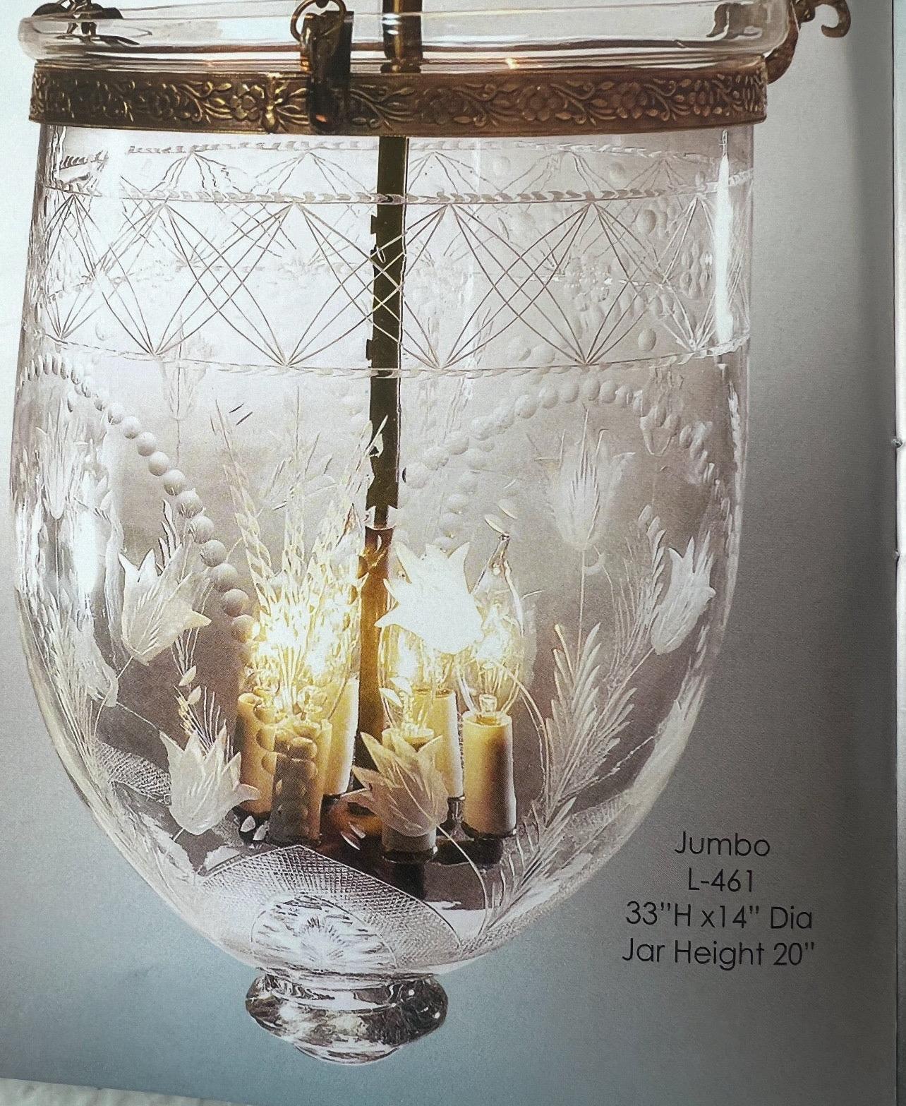 Wonderful pair of large etched bell jar lantern fixtures In Good Condition In Roslyn, NY