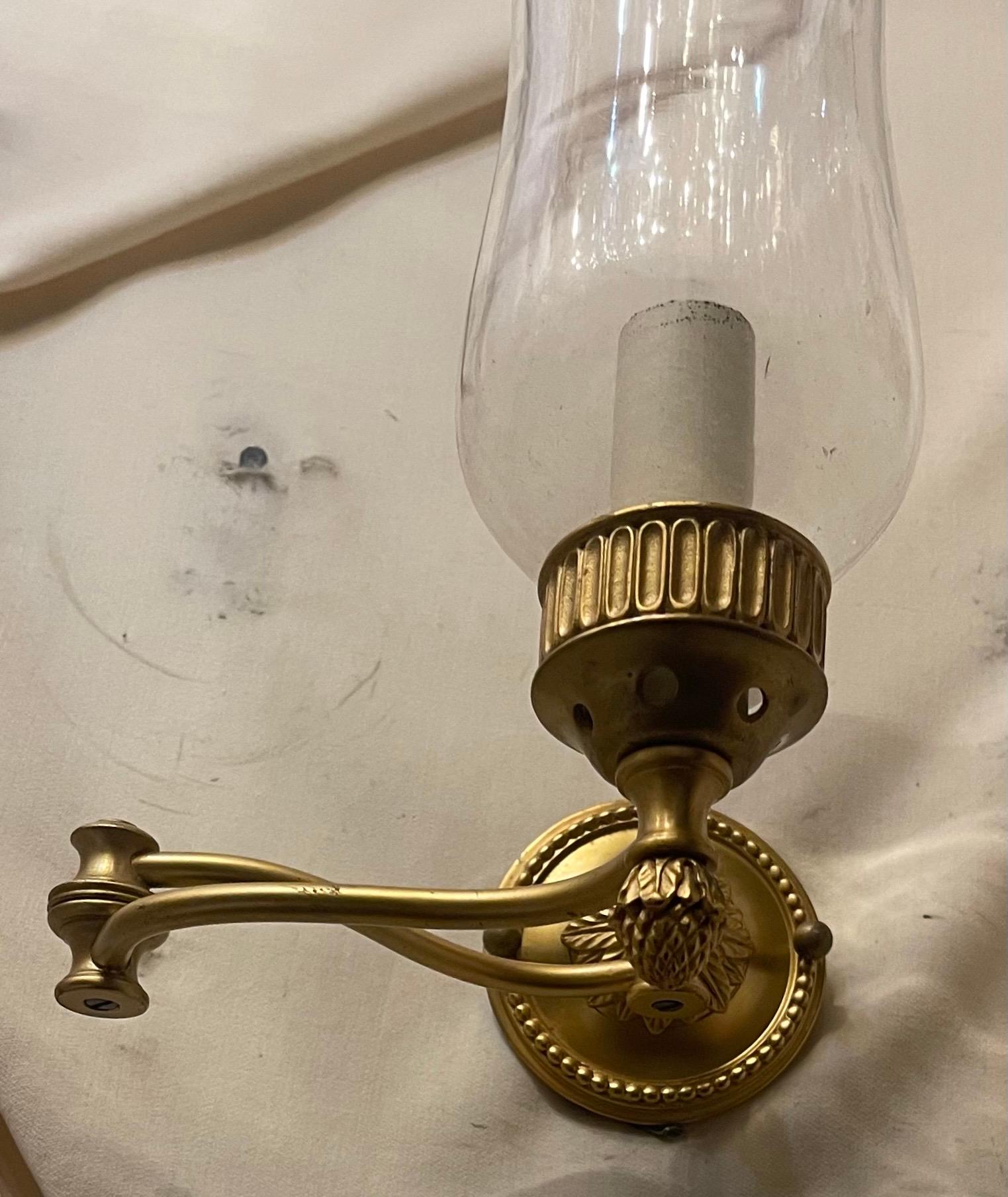 Wonderful Baguès Vaughan Empire Bronze Swing Arm Hurricane Sconce Wall Lamp For Sale 3