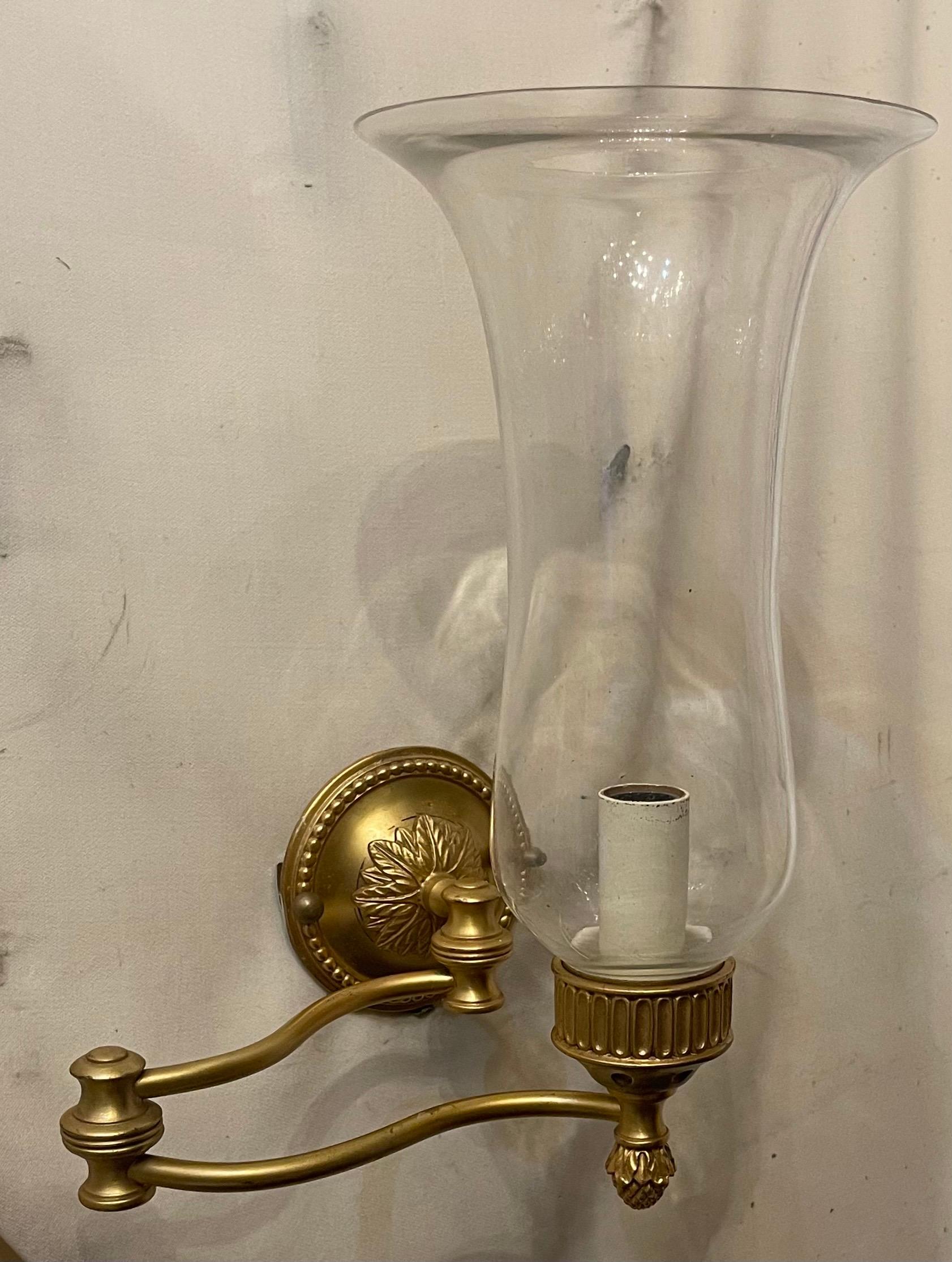 20th Century Wonderful Baguès Vaughan Empire Bronze Swing Arm Hurricane Sconce Wall Lamp For Sale