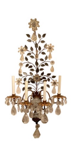 Spectacular vintage Maison Baguès Gilt Rock Crystal Palatial Wall Sconce