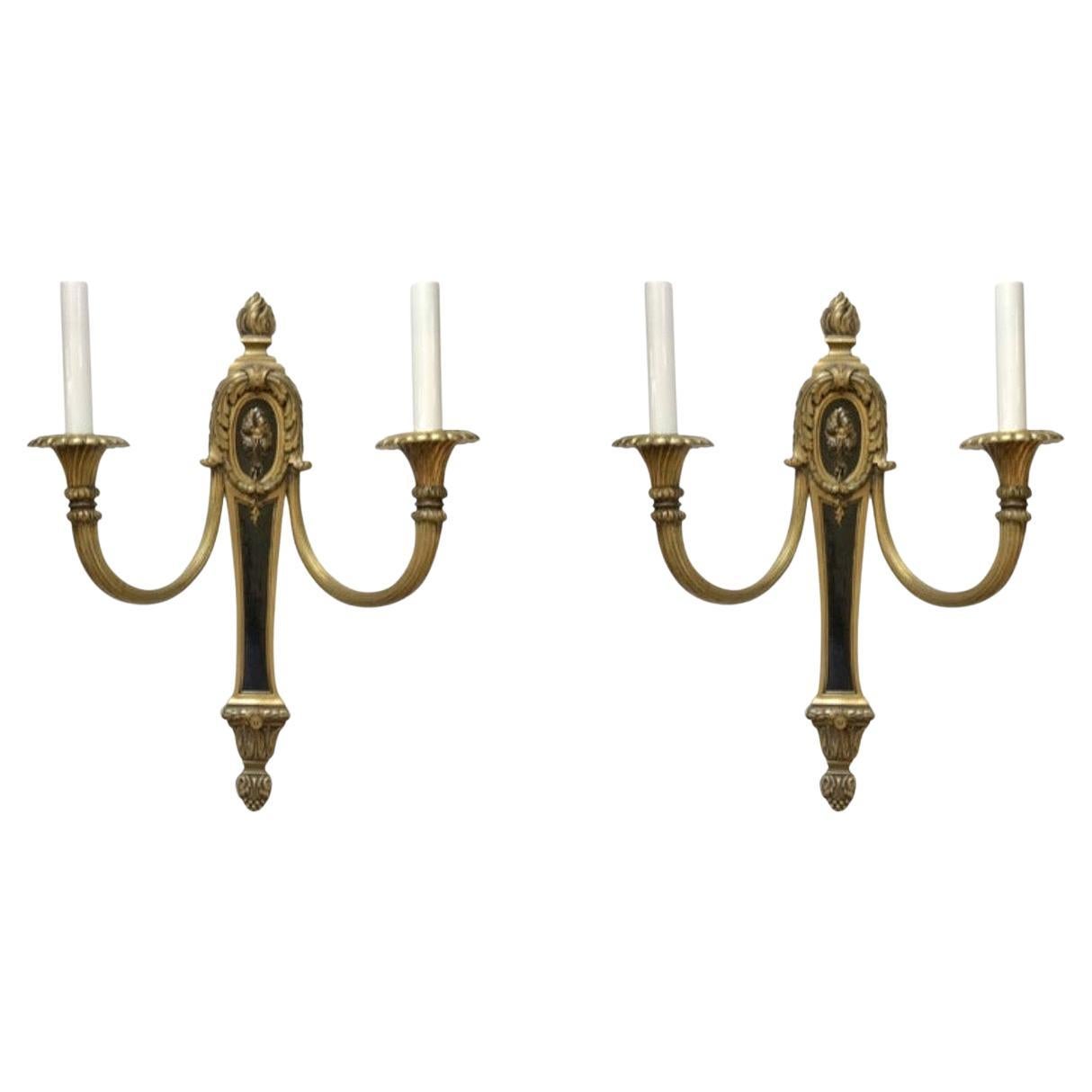 Wonderful Pair French Neoclassical Empire Patina Gilt Bronze Filigree Sconces
