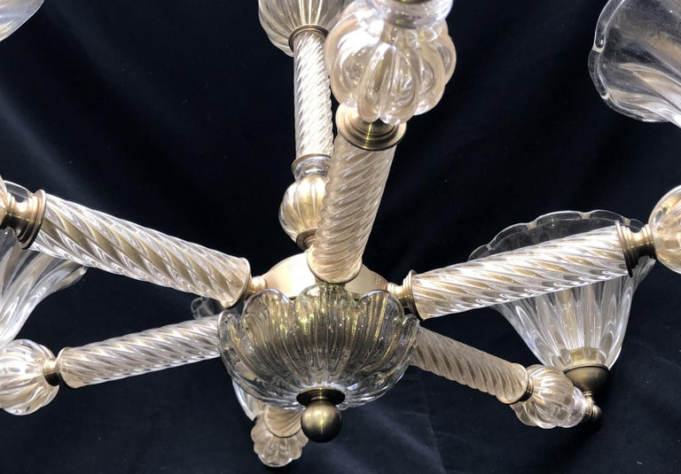Stunning Mid Century Modern Murano Art Glass Bronze Chandelier Seguso Italian Stunning Mid Century Modern Murano Art Glass Bronze Chandelier Seguso Italian In Good Condition For
