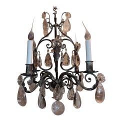 Wonderful French Silver Gilt Four-Light Rock Crystal Chandelier Bagues Fixture