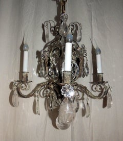 Wonderful French Silver Gilt Four-Light Rock Crystal Chandelier Bagues Fixture