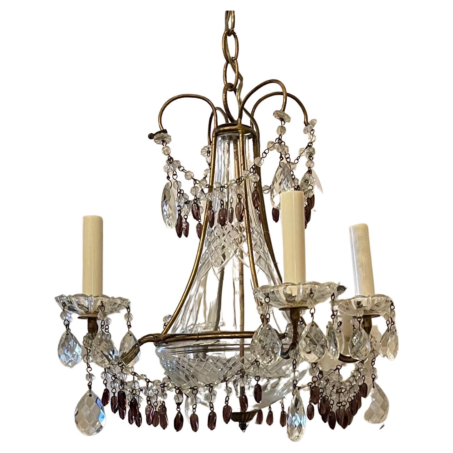 Wonderful Amethyst Crystal Urn Baguès Chandelier Petite Gold Gilt Fixture For Sale