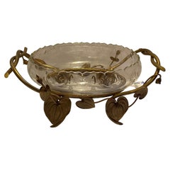 Wonderful Large French Art Nouveau Ormolu Bronze Oval Etched Crystal Centerpiece