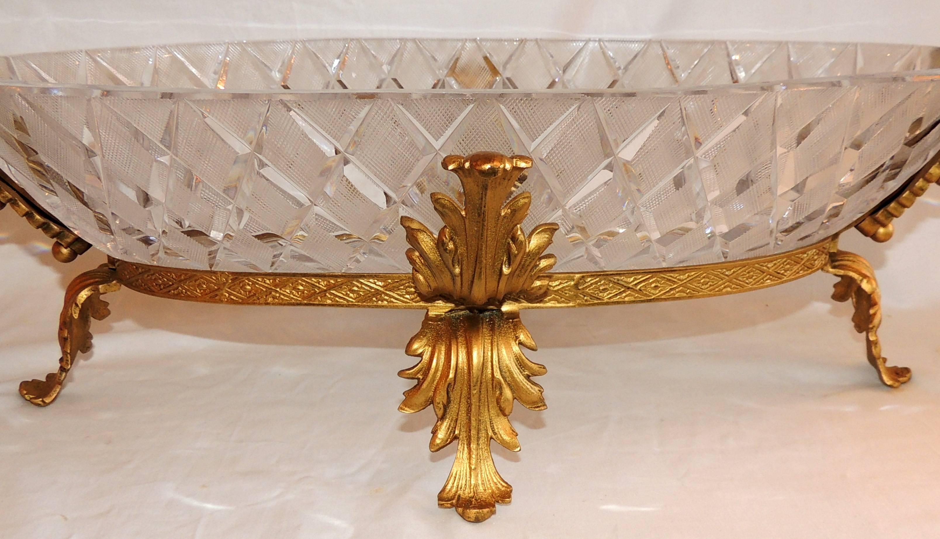 Wonderful French doré bronze and cut crystal ormolu swan centerpiece bowl.