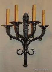 Neoclassical Pair of Bronze Four-Arm Empire Sconces Filigree & Eagle Form