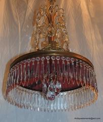 Baltic Neoclassical Doré Bronze and Crystal Red Glass Chandelier Fixture