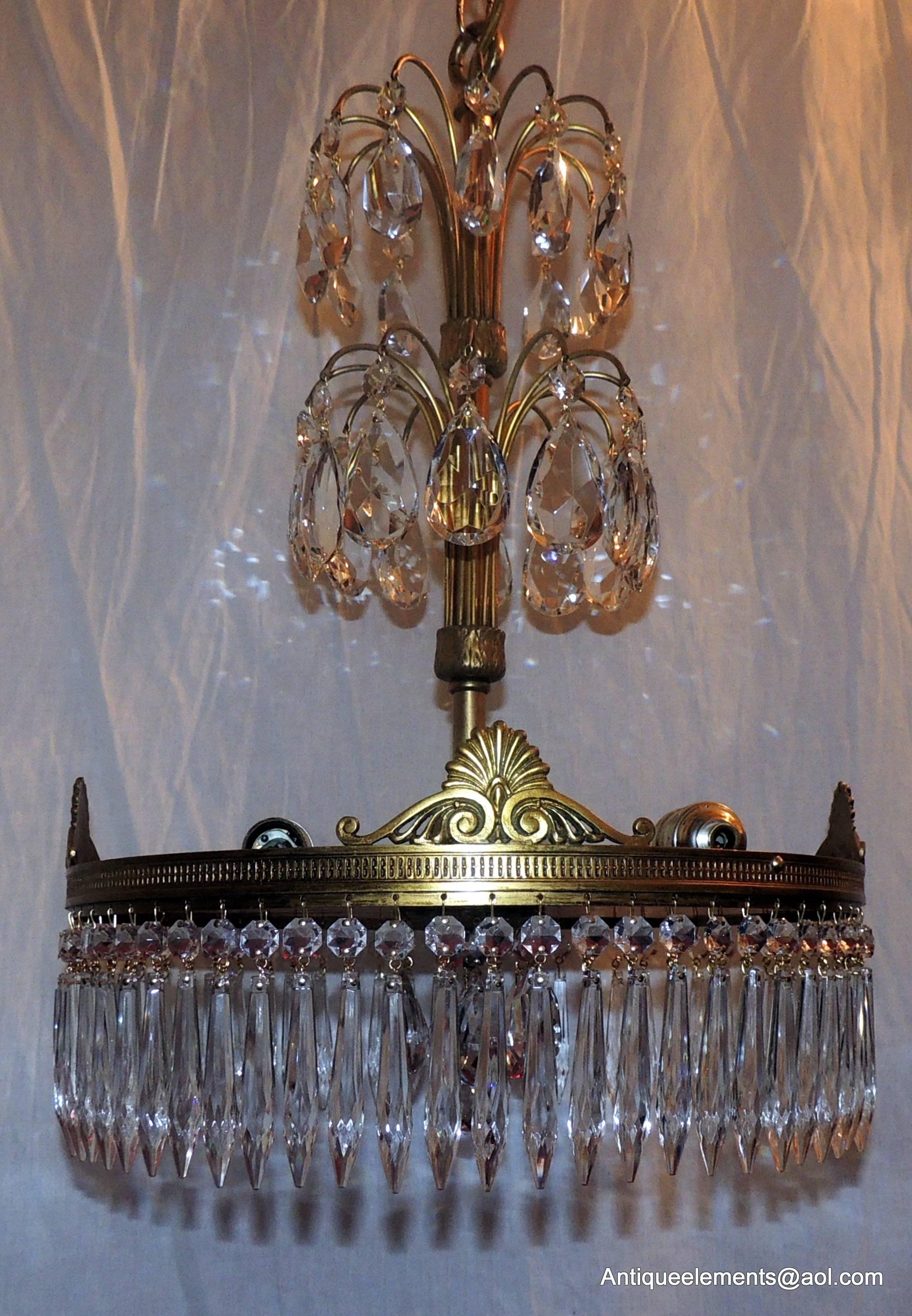 French Baltic Neoclassical Doré Bronze and Crystal Red Glass Chandelier Fixture For Sale