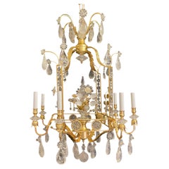 Maison Baguès Pair Louis XVI Large Rock Crystal Eight-Light Square Chandeliers