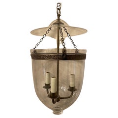 Antique Fine Regency Vaughan Designs English Bronze Bell Jar Blown Glass Lantern Fixture