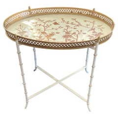 Wonderful Bamboo Oval Handpainted Tole Coffee Cocktail Side Tray Table