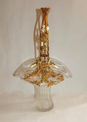 French Bronze Ormolu Ribbon Handle Basket Putti Fluted Crystal Insert