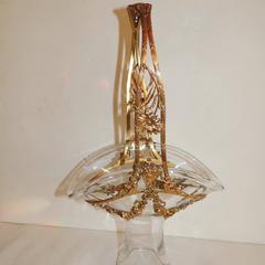 Wonderful French Ormolu Floral and Putti Gilt Bronze Basket with Crystal Insert