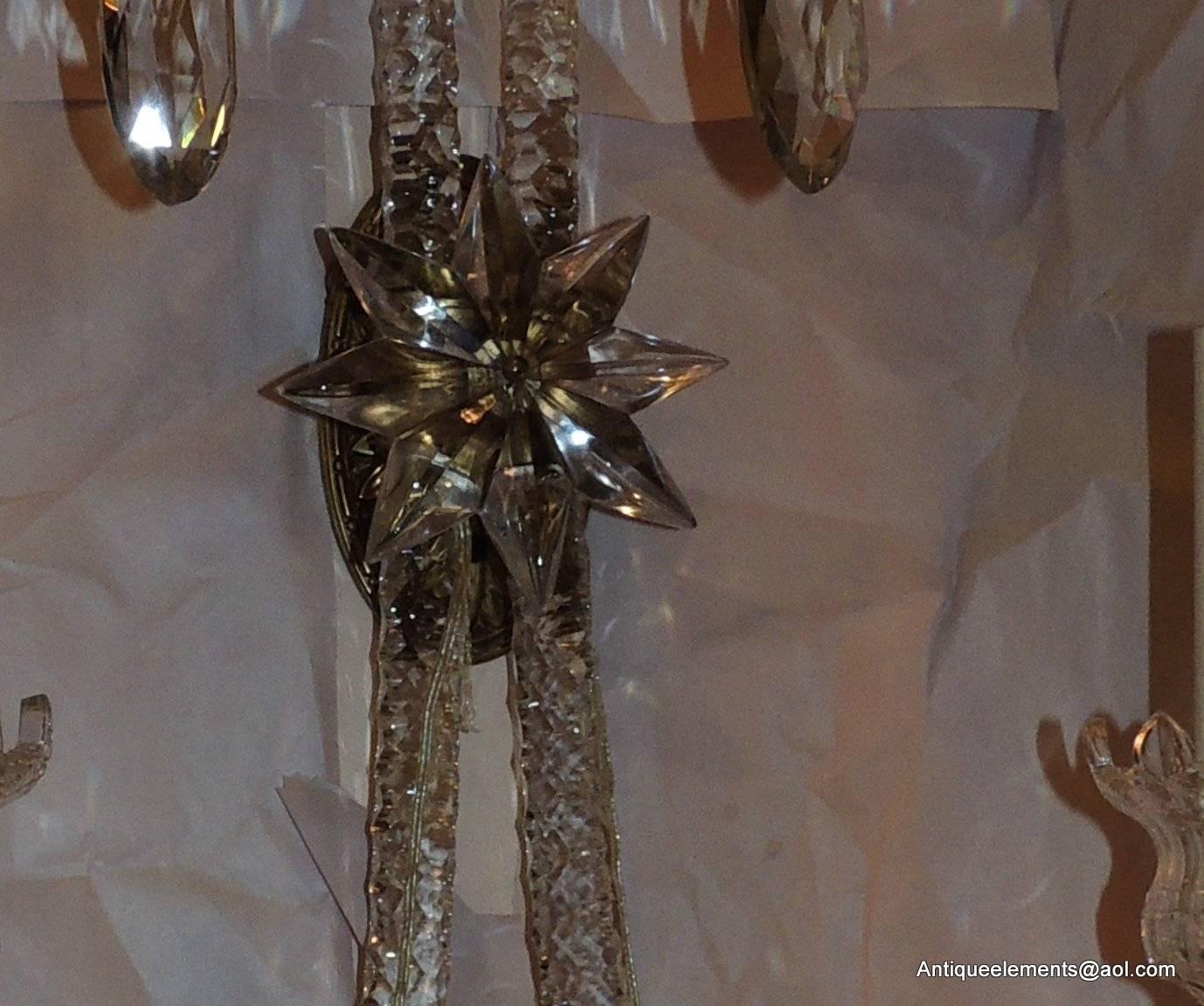 Palatial Antique Large Pair Of Elegant Cut Crystal & Bronze Two-Arm Star Sconces In Good Condition In Roslyn, NY