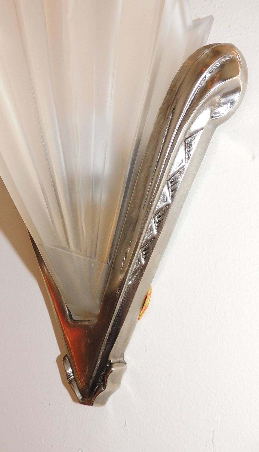 Wonderful Pair Of Signed Sabino Art Deco Silvered Bronze Modern Wall