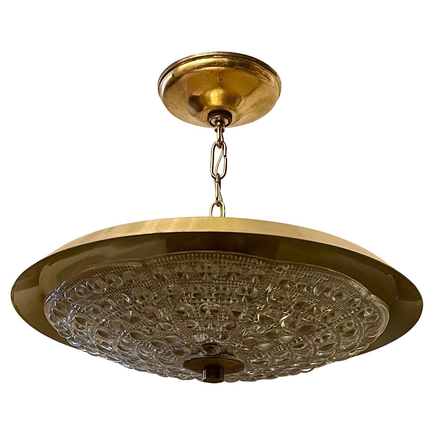 Wonderful Mid-Century Modern Carl Fagerlund Brass Glass Semi Flush Light Fixture