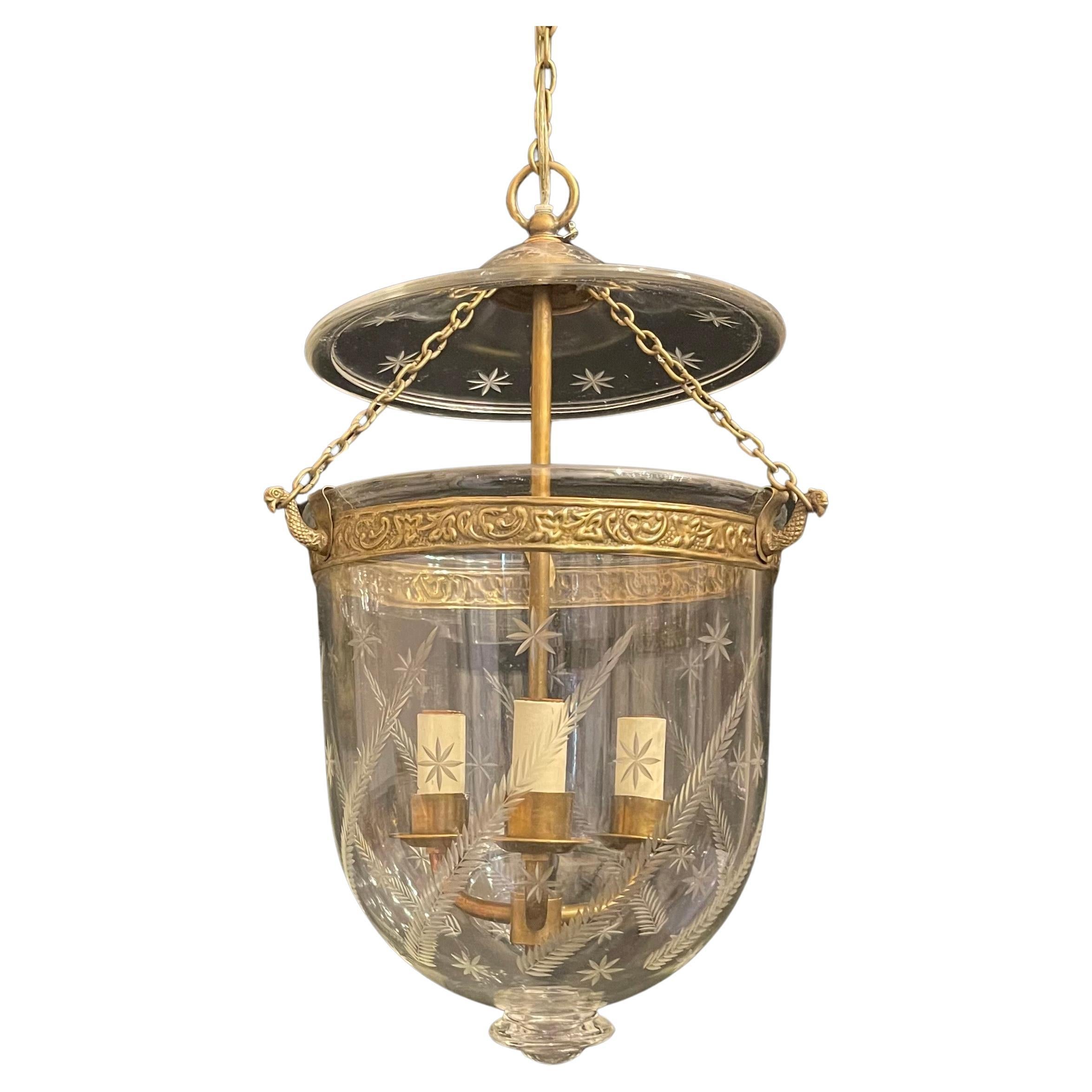 Wonderful Vaughan Bronze Glass Star Wheat Bell Jar 3-Light Lantern Light Fixture