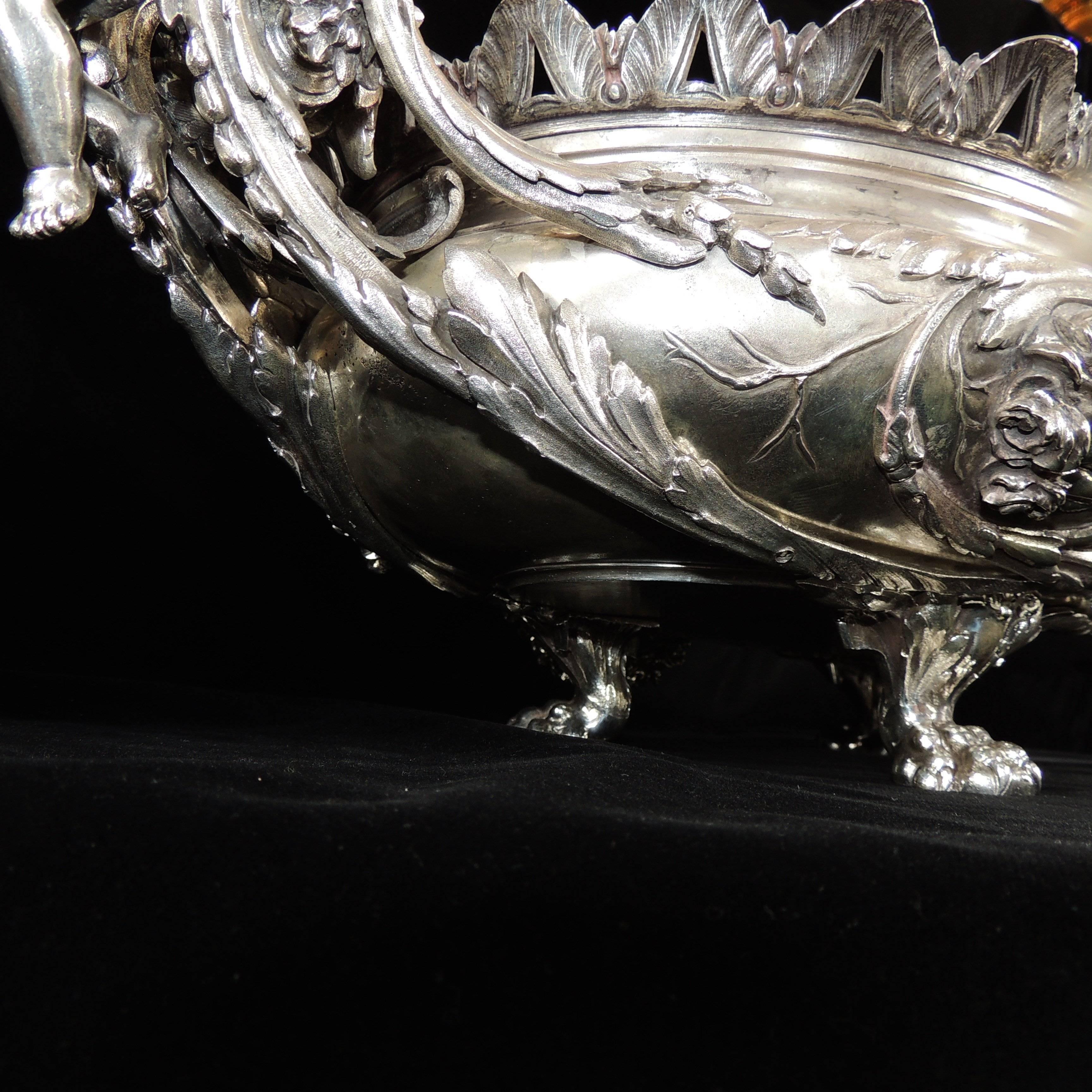 Belle Époque Monumental Christofle Silver Plated Fine Bronze Cherub Putti Figural Centerpiece