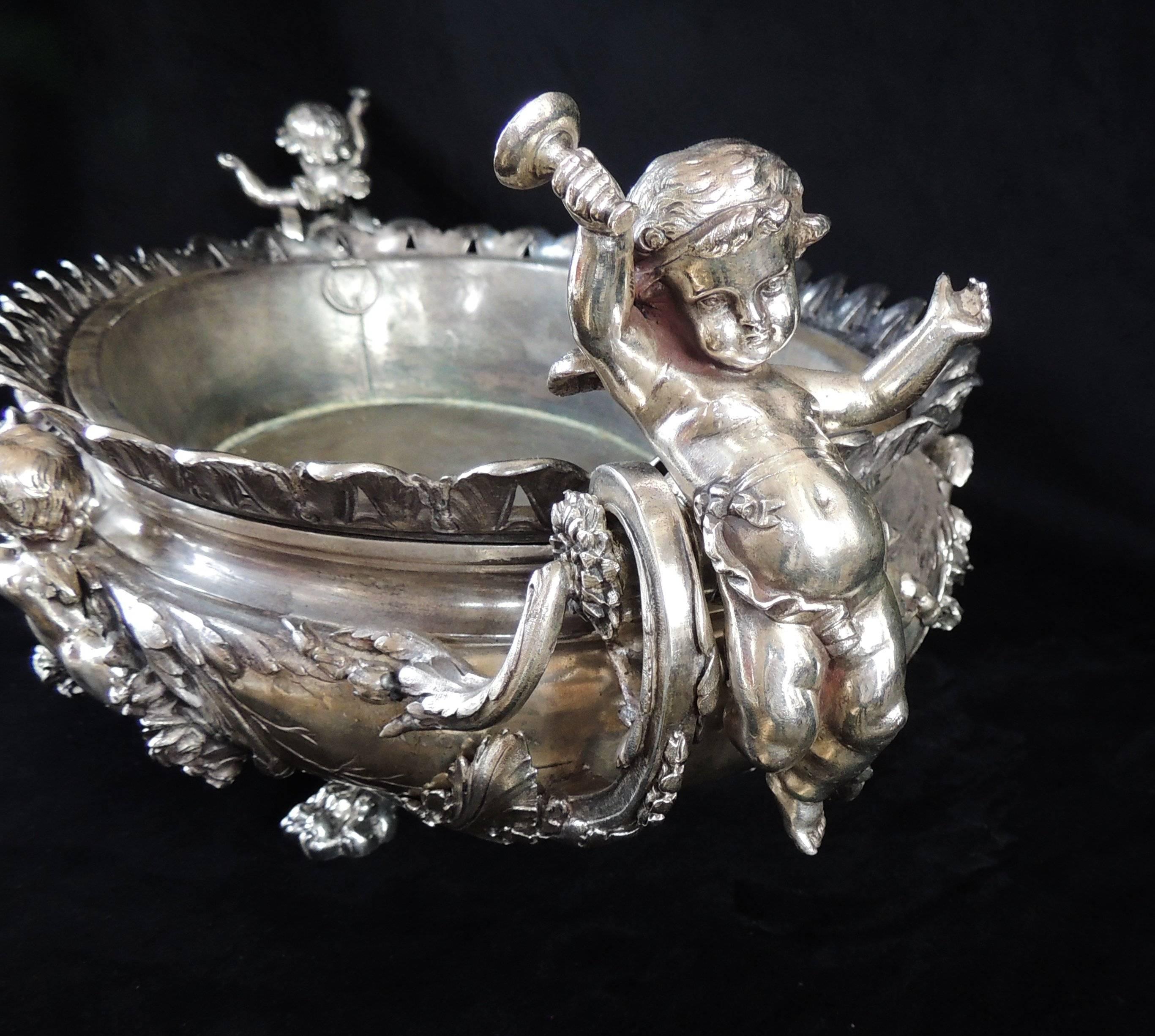 Monumental Christofle Silver Plated Fine Bronze Cherub Putti Figural Centerpiece 1