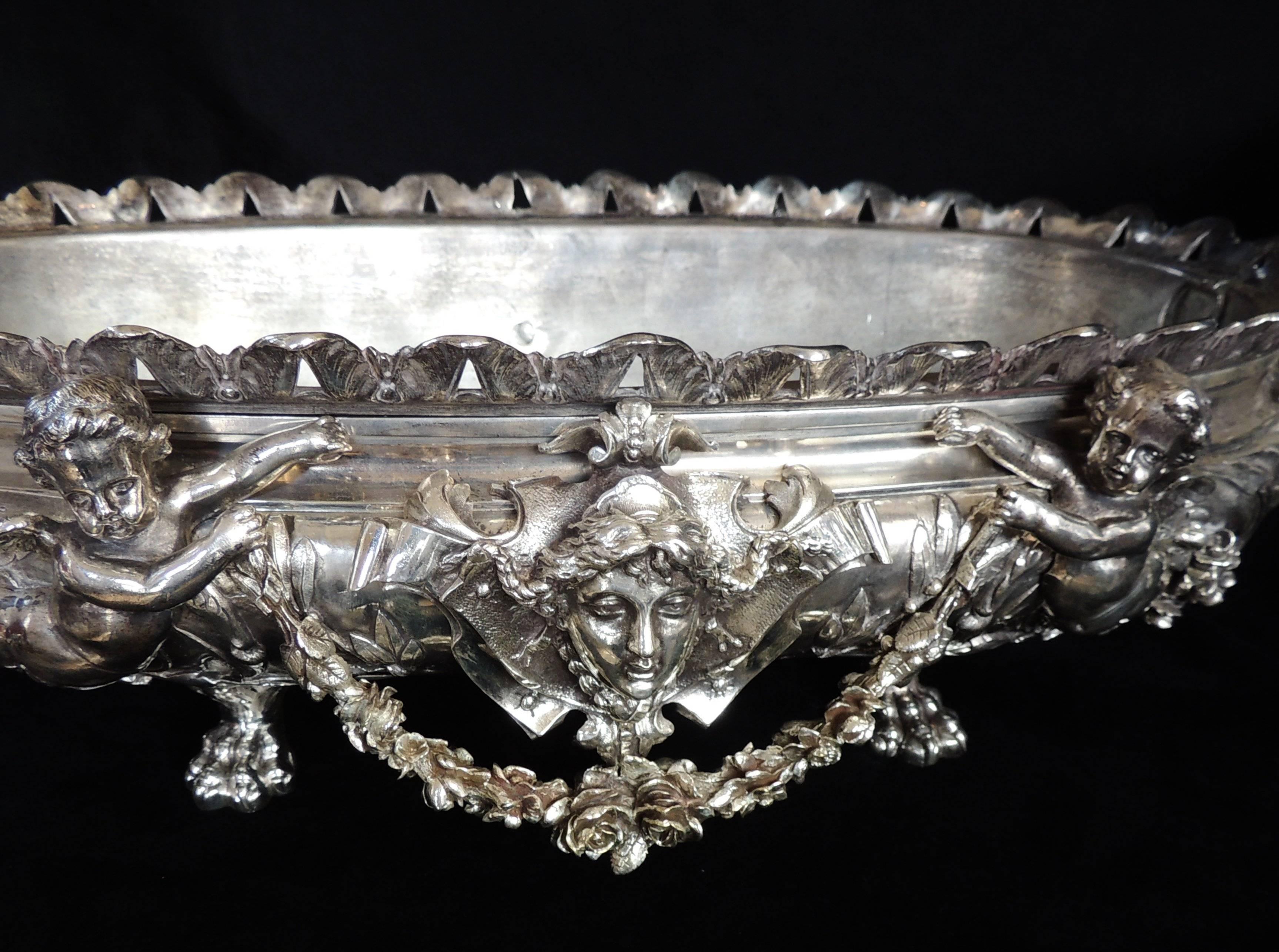 Monumental Christofle Silver Plated Fine Bronze Cherub Putti Figural Centerpiece 2