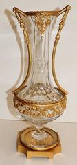 Wonderful Pair French Ormolu Doré Bronze Mounted Crystal Vases Glass Gilt Urns