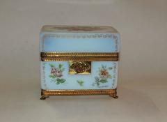 Wonderful White Opaline Hand-Painted Gilt Bronze Ormolu & Floral Jewelry Box