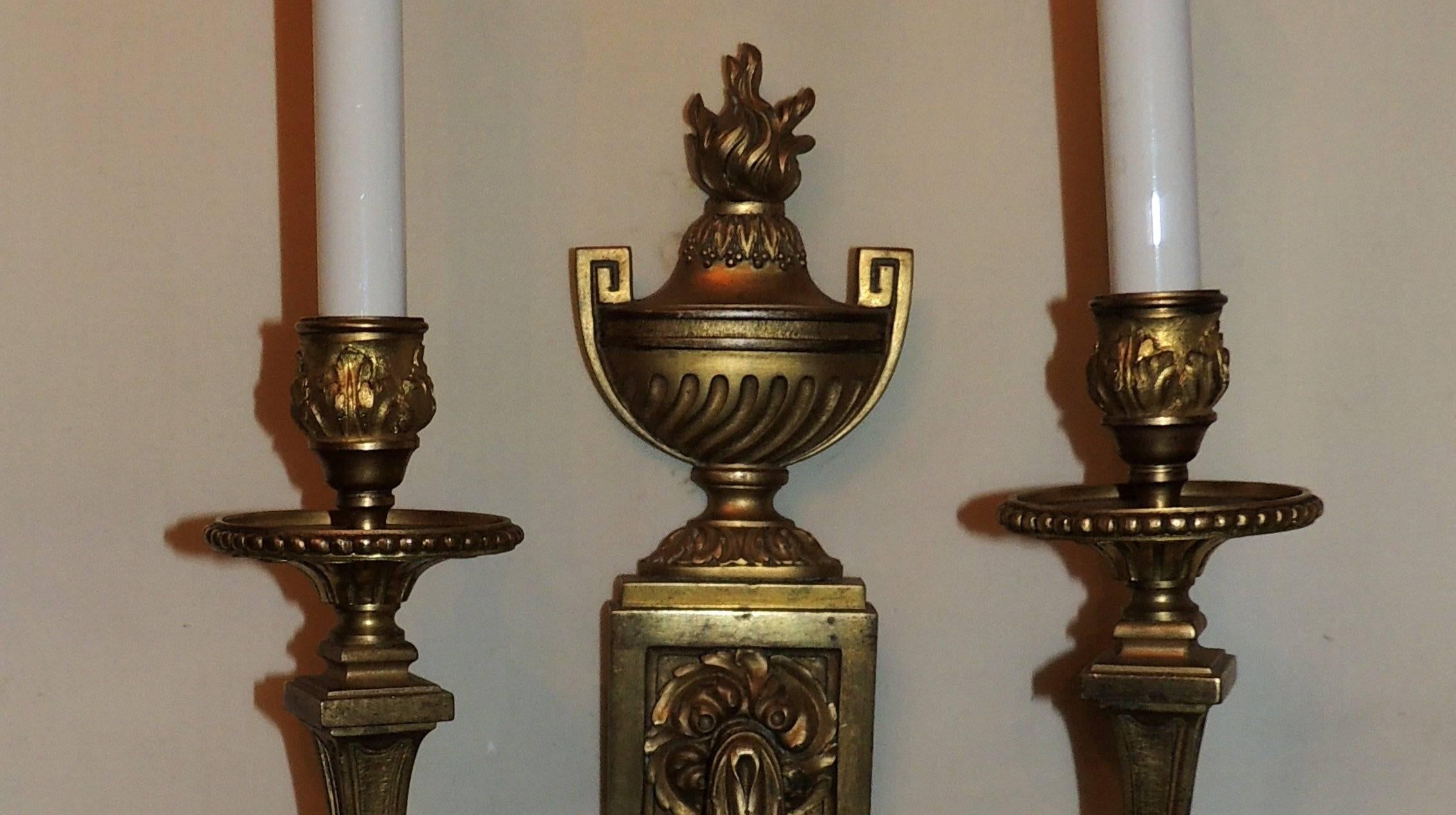 Early 20th Century Elegant Neoclassical Pair of Caldwell Empire French Gilt Bronze Two-Arm Sconces