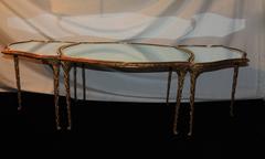 Maison Baguès Bronze Mirrored Guerin Three 3 Part Jansen Coffee Coctail Table
