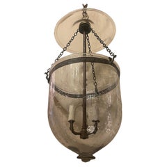 Vintage Etched Glass Leaves Grape Vine Bell Jar Lantern Brass Vaughan Fixture