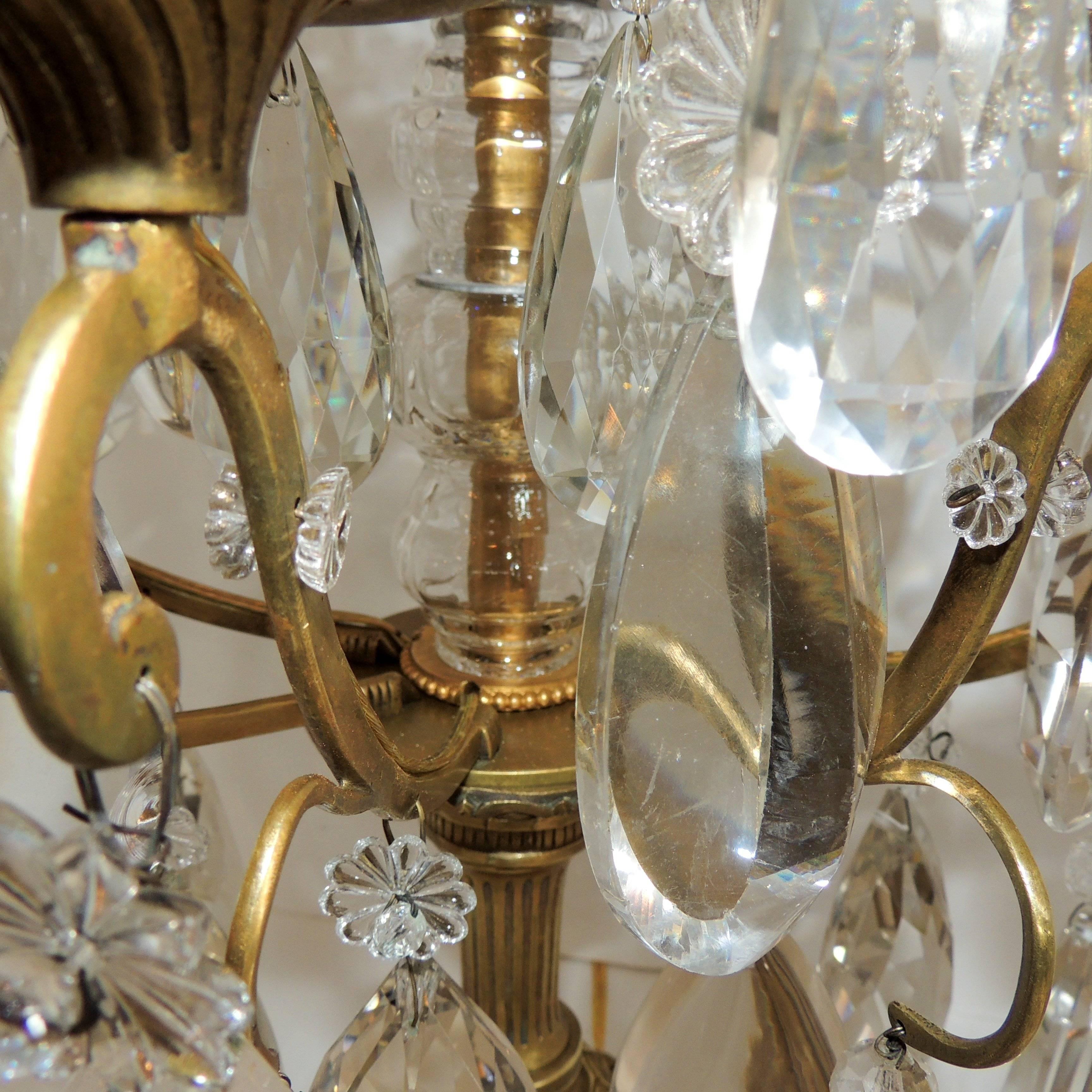 Beautiful Pair of French Bronze Rock Crystal Baguès Girandoles Candelabra Lamp 4