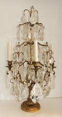 Beautiful Pair of French Bronze Rock Crystal Baguès Girandoles Candelabra Lamp