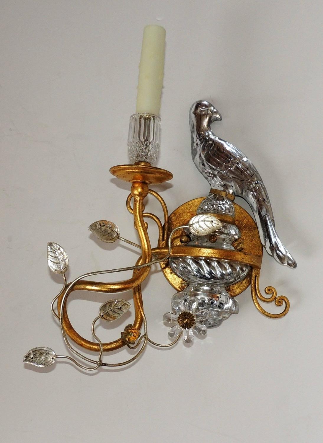 Wonderful Pair of Bagues Style Vintage Gilt and Rock Crystal Parrot Bird Sconces at 1stdibs