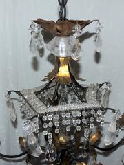 Wonderful Bagues Five Light Rock Crystal Beaded Two-Tone Gilt Pagoda Chandelier