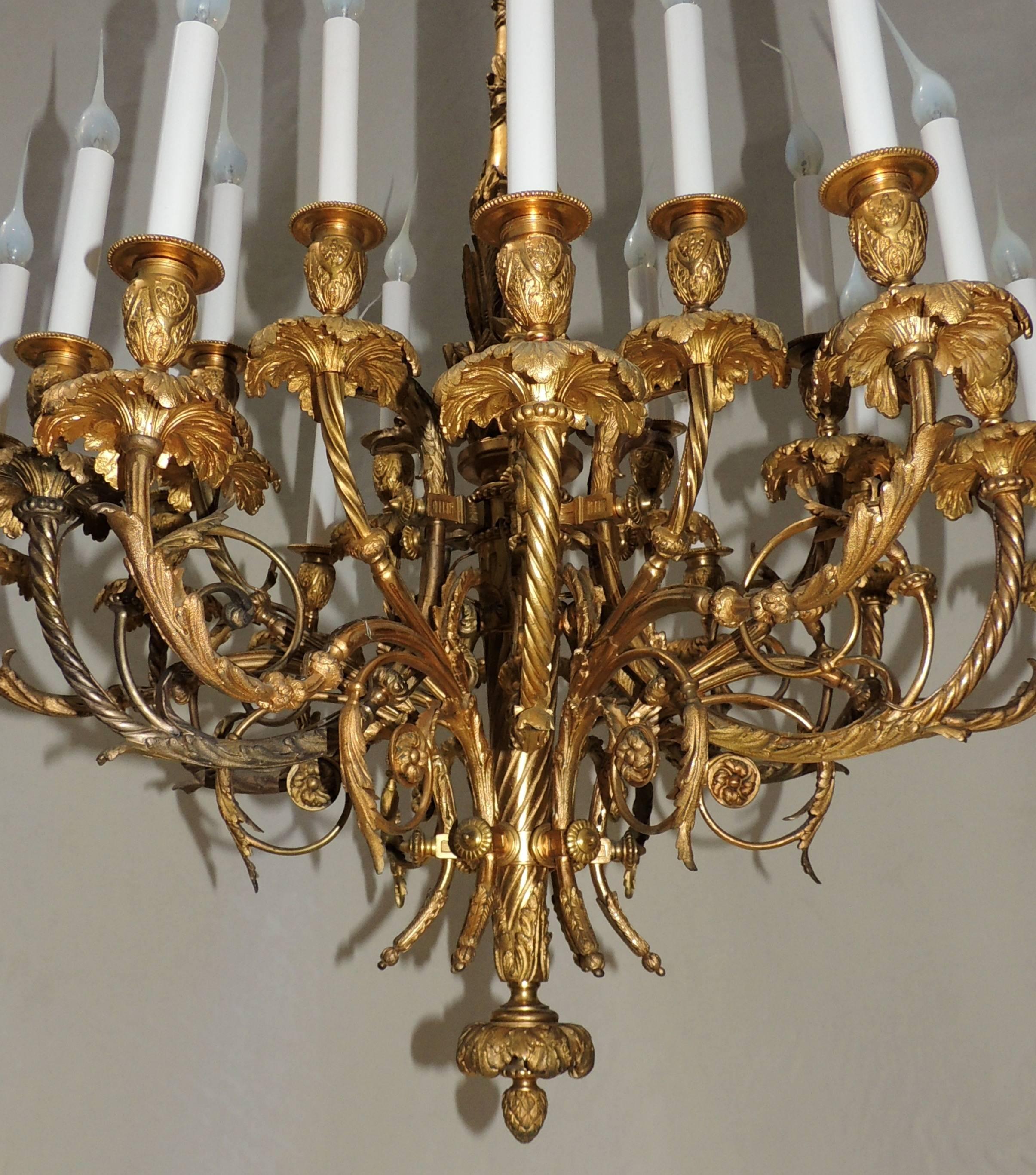 Fine 19th Century French Doré Bronze 18-Light Palatial Neoclassical Chandelier In Good Condition In Roslyn, NY