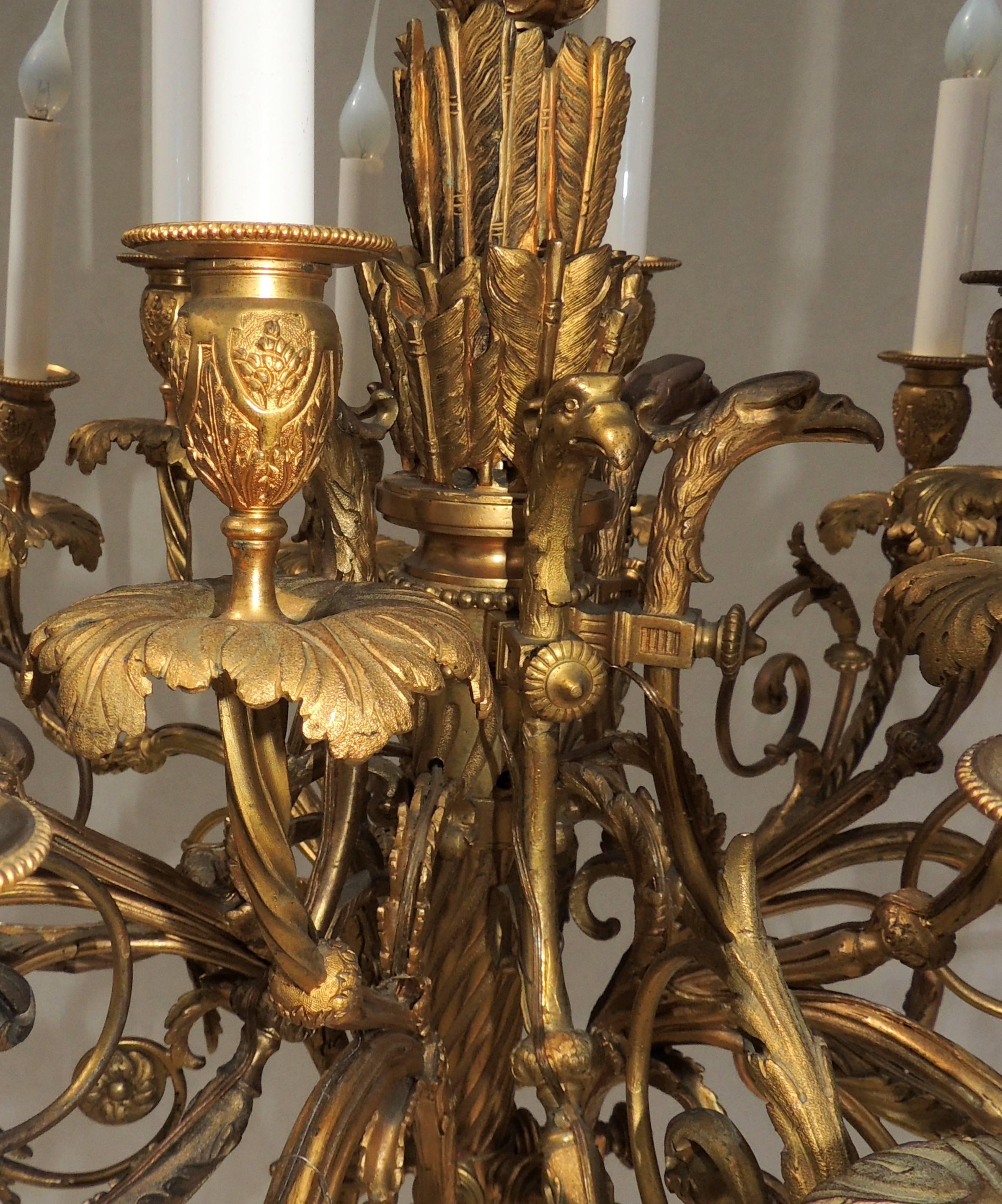 Fine 19th Century French Doré Bronze 18-Light Palatial Neoclassical Chandelier 1