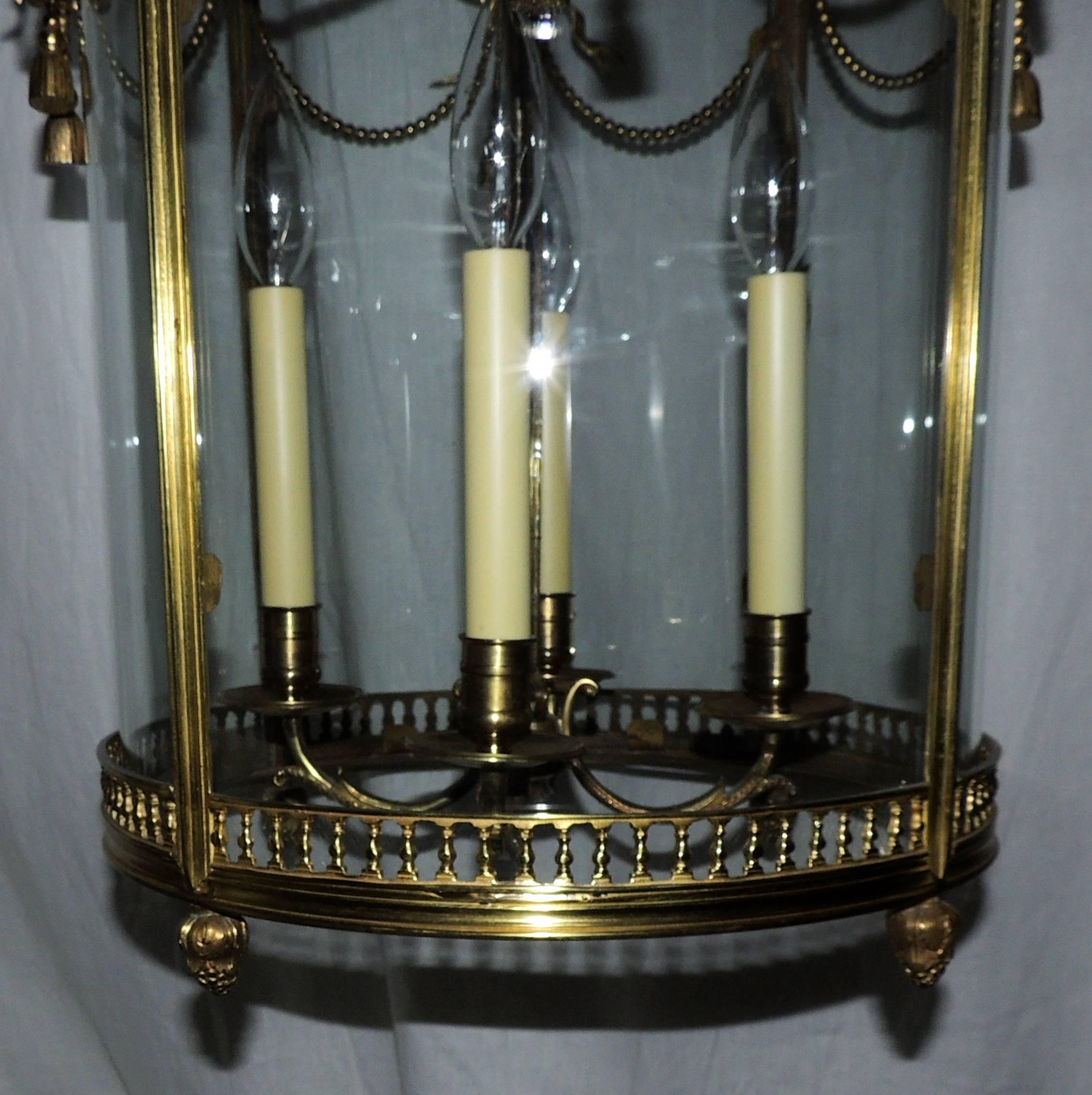Regency Outstanding Large French Gilt Bronze Ribbon Bow Lantern Fine Chandelier Fixture For Sale