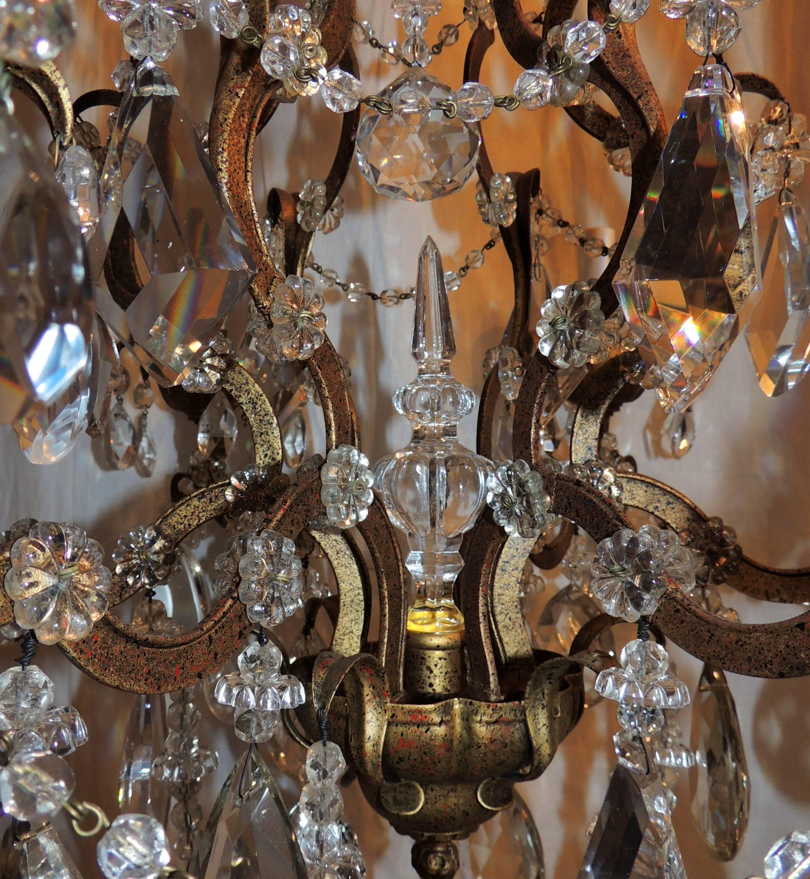 Mid-20th Century Wonderful French Bronze Gilt and Cut Crystal Baguès Chandelier Beaded Fixture