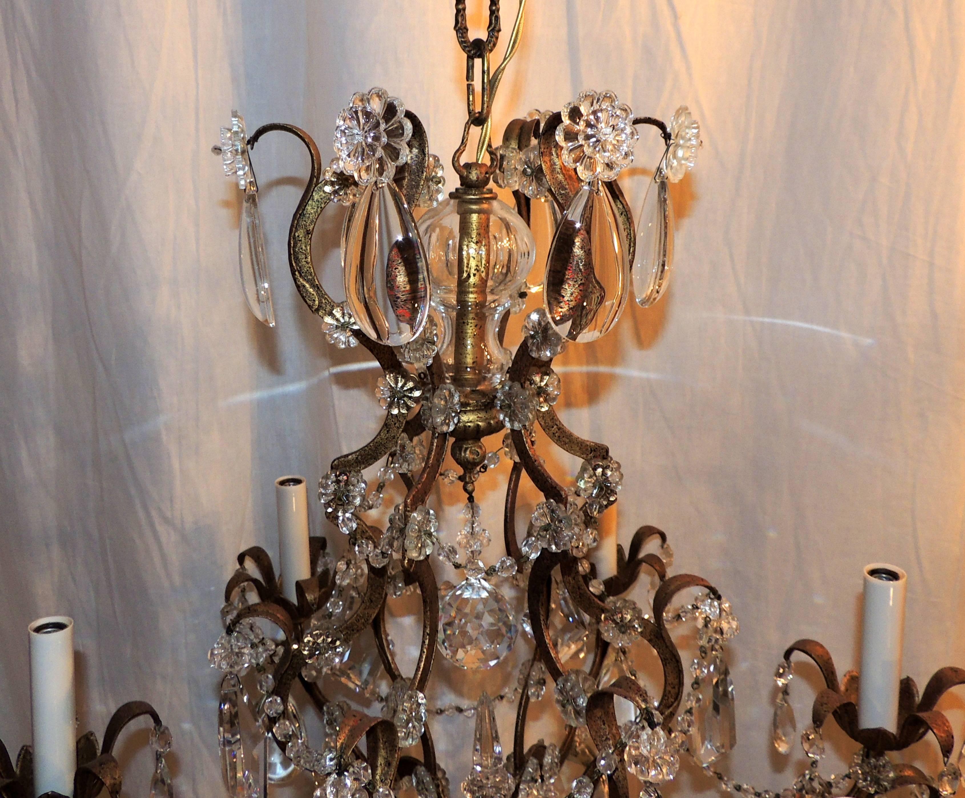 Wonderful French Bronze Gilt and Cut Crystal Baguès Chandelier Beaded Fixture 1