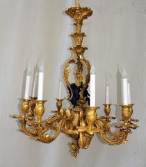 Elegant French Doré Bronze Rococo Chandelier Patinated Cherub Putti Fixture