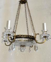 Elegant French Empire Bronze Patinated and Crystal Neoclassical Chandelier