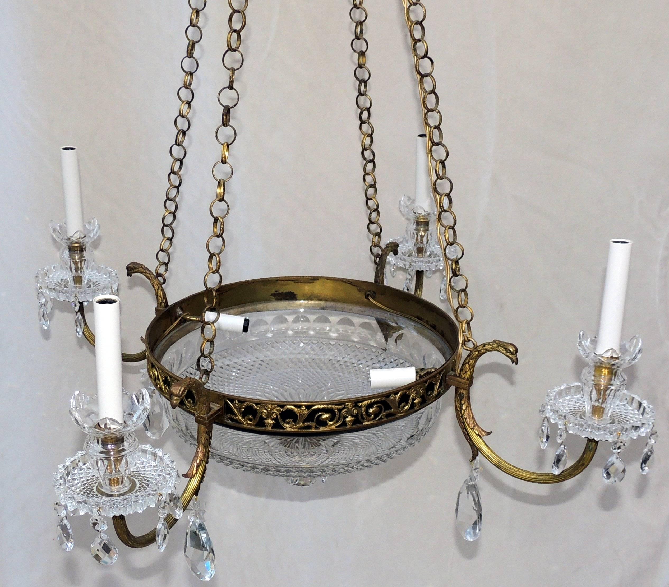 Elegant French Empire Bronze Patinated and Crystal Neoclassical Chandelier For Sale 2