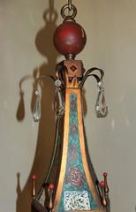 Wonderful Moroccan Tole Vintage Mirrored Crystal Fixture Hand-Painted Chandelier