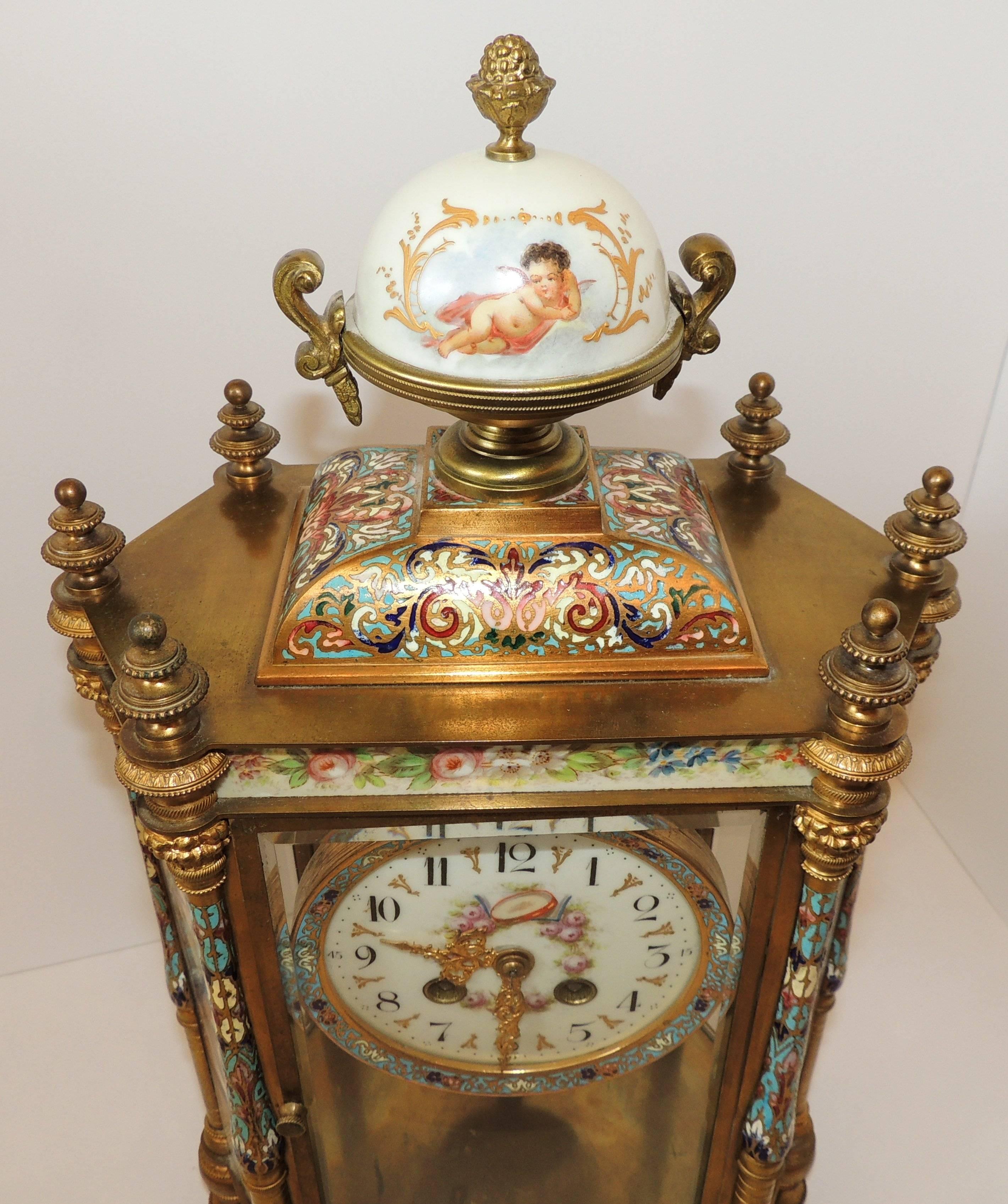 Beveled Fine French 19th Century Louis XVI Enameled Ormolu Bronze SèVres Mantle Clock