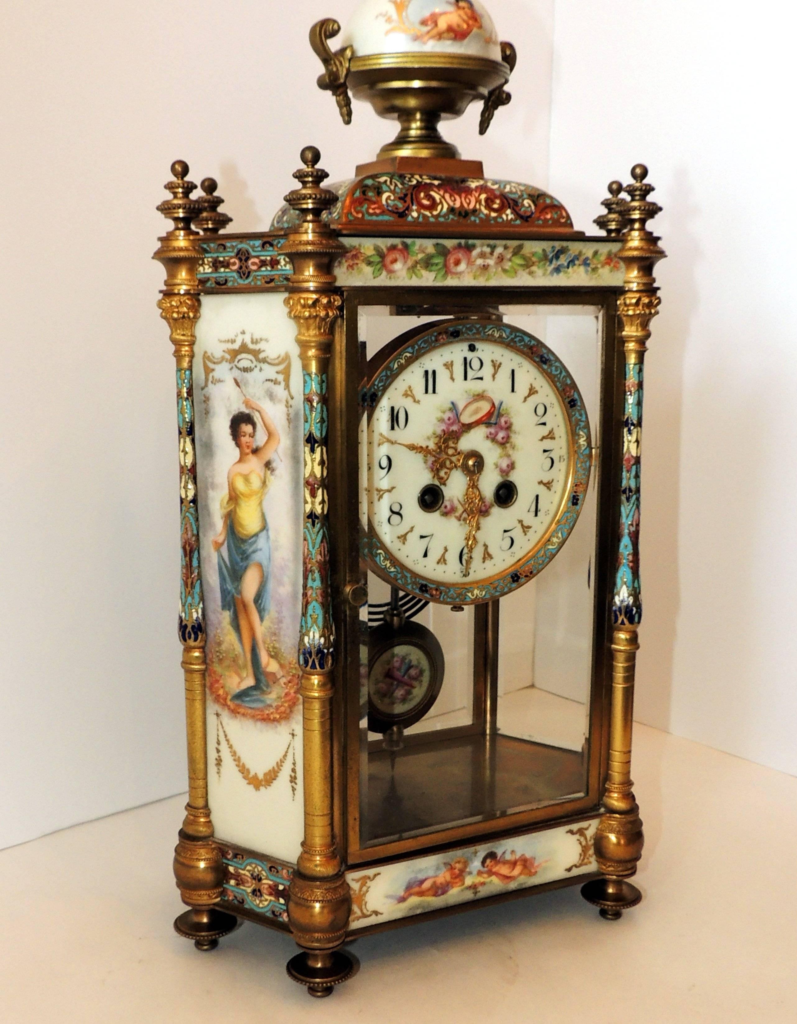 Fine French 19th Century Louis XVI Enameled Ormolu Bronze SèVres Mantle Clock In Good Condition In Roslyn, NY
