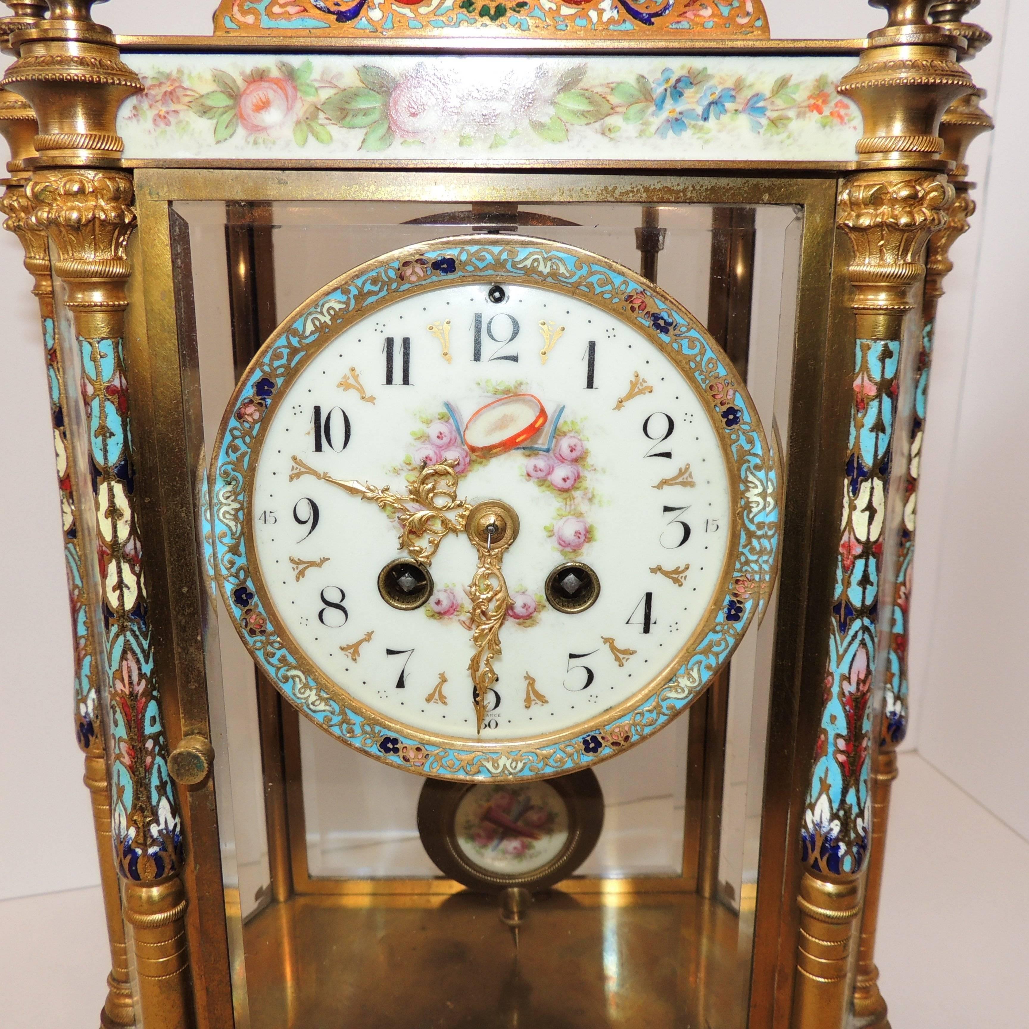 Fine French 19th Century Louis XVI Enameled Ormolu Bronze SèVres Mantle Clock 2