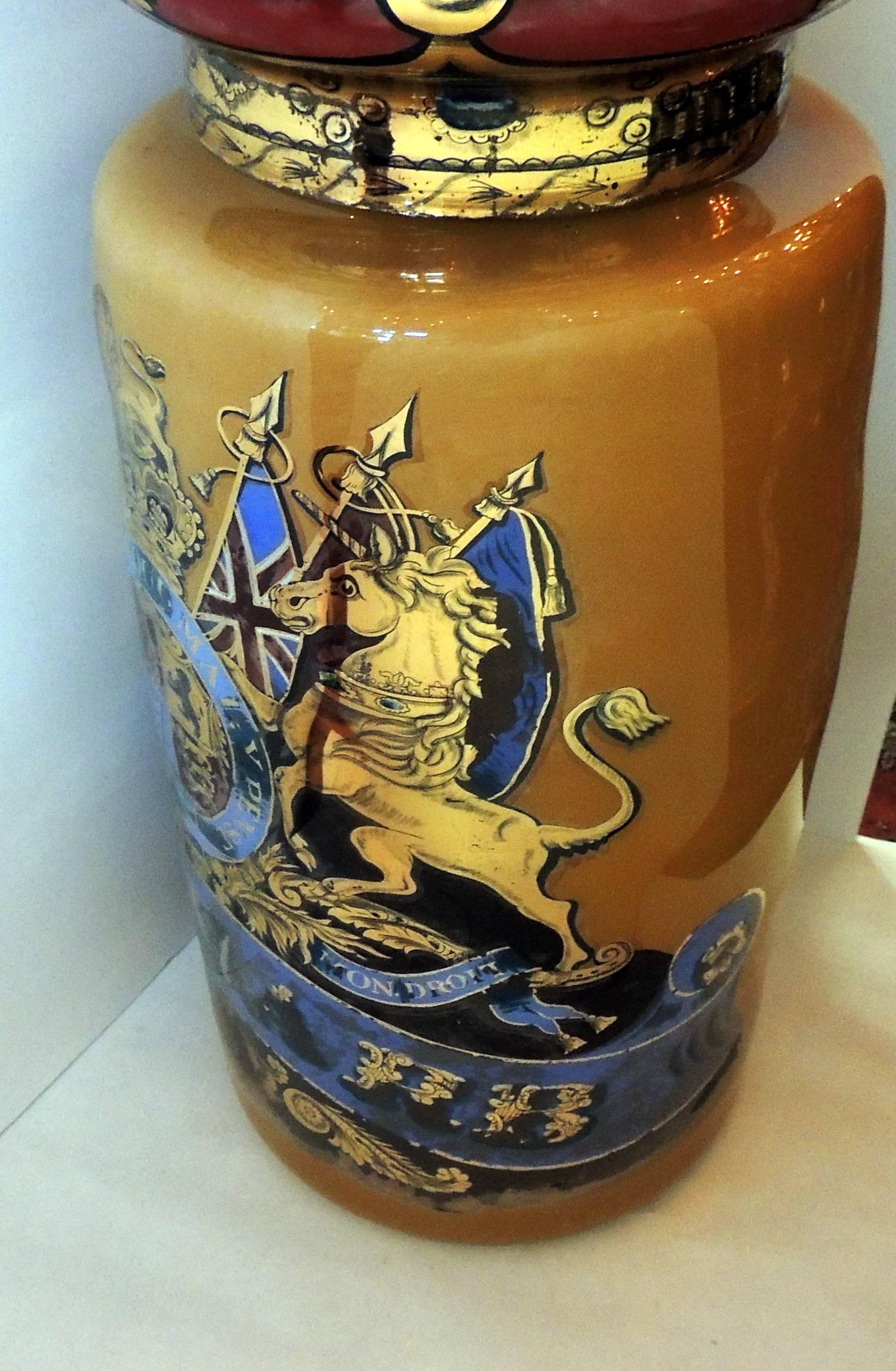 Wonderful Vintage Pharmacy Blown Glass Apothecary Jar Reverse Hand-Painted In Good Condition In Roslyn, NY